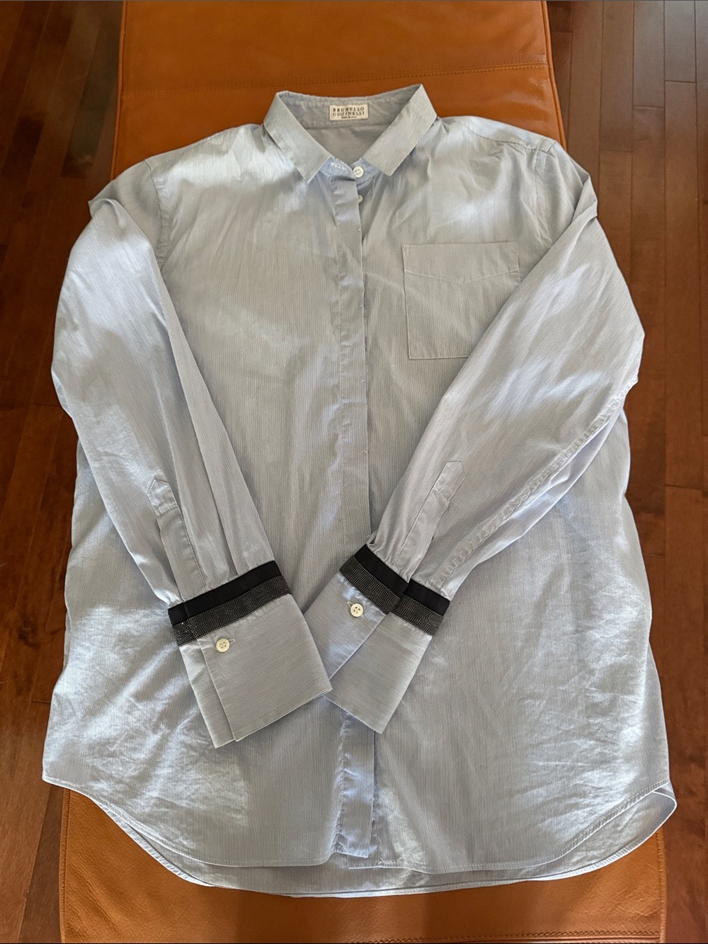 Brunello Cucinelli Women Light Blue with detailed Long-Sleeve Button-Down Shirt